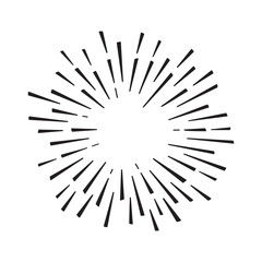 Burst line vector icon, sun star drawn, retro circle sunshine, doodle starburst element isolated on white background. Black simple illustration