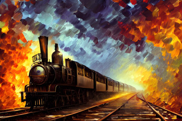 A steampunk train locomotive - obrazy, fototapety, plakaty