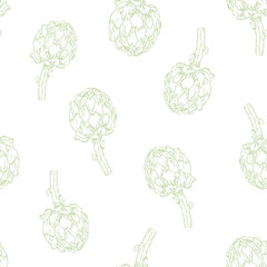 Seamless artichoke pattern. Outline flat vector illustration. Template for poster, social network, covers, textiles, fabrics, wrapping paper, wallpaper