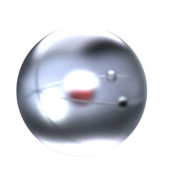 3d render of a atomic model in a heavy frosted glass sphere with red ridged glass core