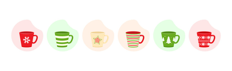 Cartoon cup drink vector icon. Christmas mug, holiday set isolated on white background. Cute winter illustration