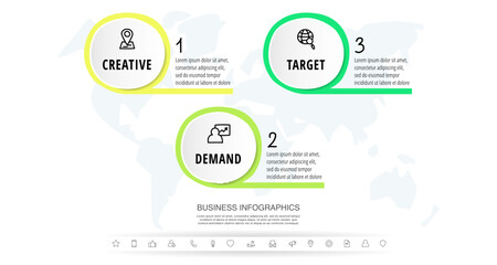 Modern infographics vector template. Business data visualization. White process chart. Simple design with 3 circles, steps, options, parts or processes.