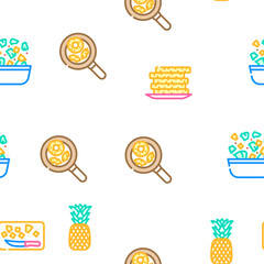 fruit pineapple slice cut food vector seamless pattern thin line illustration
