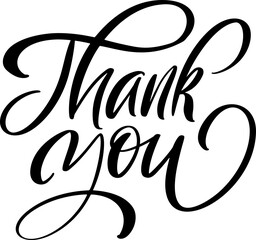 Hand drawn vintage vector text Thank you. Calligraphy lettering illustration for wedding, Thanksgiving Day, greeting card, tag. Isolated on white background