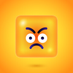 Square Emoticon. Yellow Emoji faces emoticon smile, digital smiley expression emotion feelings, chat cartoon emotes. Vector illustration icons