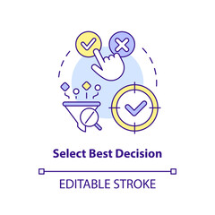 Select best decision concept icon. Analysis solutions. Structure of case study abstract idea thin line illustration. Isolated outline drawing. Editable stroke. Arial, Myriad Pro-Bold fonts used