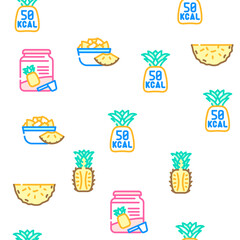 fruit pineapple slice cut food vector seamless pattern thin line illustration