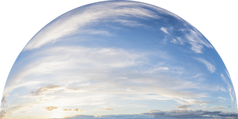Halber Globus als heiterer, sonniger Abendhimmel, freigestellt
