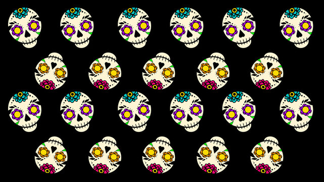 Mexican Day of the Dead skulls drawing pattern.