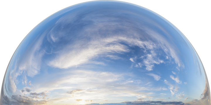 Halber Globus als heiterer, sonniger Abendhimmel, freigestellt 