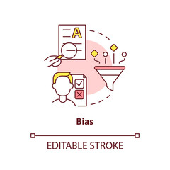 Bias concept icon. Facts collection influence. Disadvantage of case study abstract idea thin line illustration. Isolated outline drawing. Editable stroke. Arial, Myriad Pro-Bold fonts used