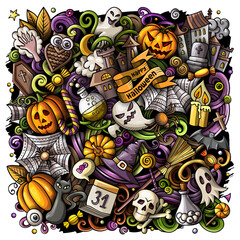 Fototapeta premium Cartoon digital doodles Happy Halloween illustration