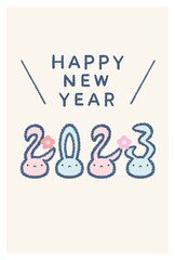 ウサギ顔文字別色a2023年賀状縦