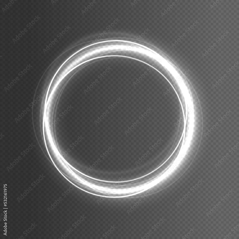 Aufkleber White neon ovals or circles for swirl shiny rings light effect. Glow luminous glitter shimmer trail. Curve light effect of white line. Blurred spiral ring. Bokeh effect. Vector illustration. 