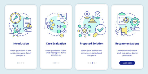 Case drafting onboarding mobile app screen. Studying plan walkthrough 4 steps editable graphic instructions with linear concepts. UI, UX, GUI template. Myriad Pro-Bold, Regular fonts used