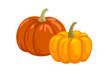Red and orange pumpkin hand drawn vegetable composition. Vector cartoon illustration.