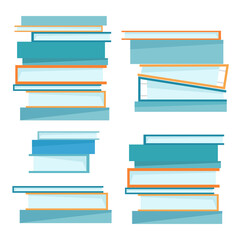 Set of stacks of books in orange and blue color of different heights