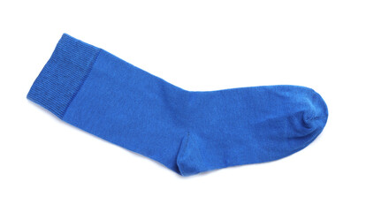 New blue sock isolated on white, top view