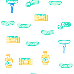 cucumber slice vegetable green vector seamless pattern thin line illustration