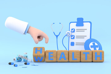 Hand doctor is turning a dice and changes the word 