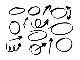 Hand drawn circles and arrows collection. Vector illustration