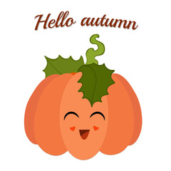 Autumn greeting card with a cute pumpkin, vector