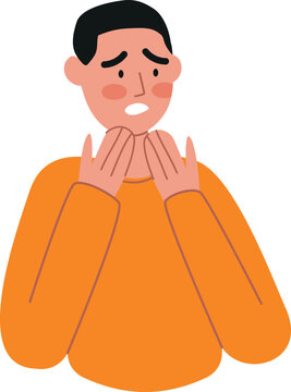recommend clip art: Ashamed person with a blush on the face, embarrassed man, awkward. Hands cover the mouth, guilty feeling, shy worried, clumsy face. Human negative emotion concept. Vector illustration isolated