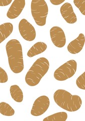 Pour les amateurs de patates en accompagnement, pour les végétariens et les amateurs de raclette  . Illustration d’un motif pomme de terre sur fond beige, format horizontal.  