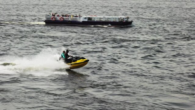 jet ski on the water at high speed