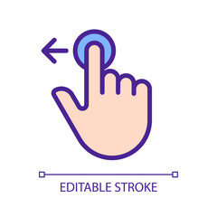 Move to left pixel perfect RGB color icon. Digital device interaction. Touchscreen. Swipe and slide. Silhouette symbol on white space. Solid pictogram. Vector isolated illustration