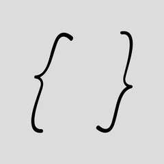 Different brackets set. Curly braces Vector illustration, curly bracket icon in different style. Black designed for web, UI and mobile users. Calligraphic large set.