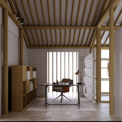 3d rendering,3d illustration, Interior Scene and  Mockup,office interior design rustic style.