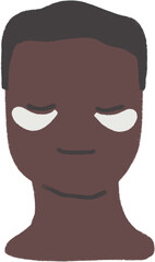 Man with eye patches cartoon character face clipart. Male under eye skin care beauty routine isolated graphic.