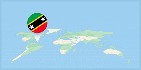 Location of Saint Kitts and Nevis on the world map, marked with Saint Kitts and Nevis flag pin.