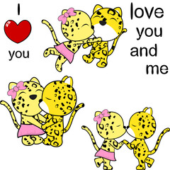 lovely cute couple leopard kissing cartoon love valentine set in vector format 