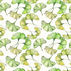 Ginkgo biloba leaves seamless pattern