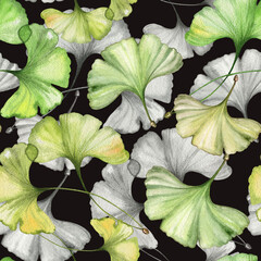 Ginkgo biloba leaves seamless pattern