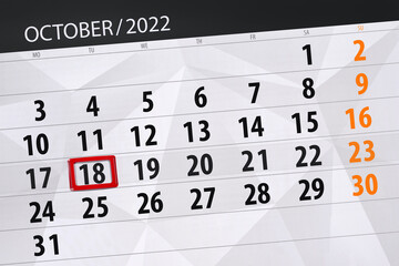Calendar 2022, deadline, day, month, page, organizer, date, october, tuesday, number 18
