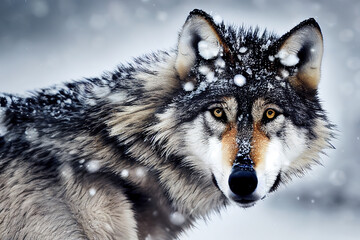 Wolf on a snowy background. Digital art