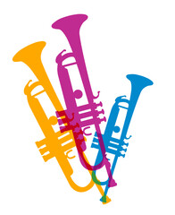 Colorful music graphic with trumpet.