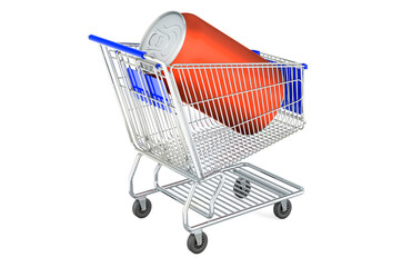 Shopping cart with drink can, 3D rendering