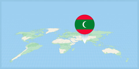 Location of Maldives on the world map, marked with Maldives flag pin.