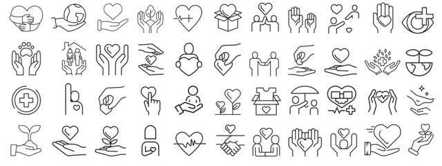 Care, support icons set.
