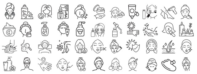 Facial skin care icon set. Vector graphic set.Aesthetic cosmetology line icon Icons in flat