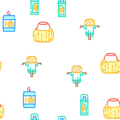 pumpkin halloween autumn orange vector seamless pattern thin line illustration