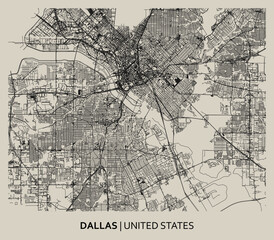 Dallas (Texas, United States) street map outline for poster.