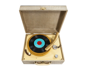 Fototapeta premium Small vintage record player isolated.