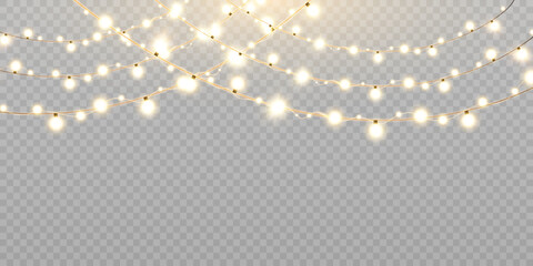 Realistic design element of christmas lights isolated on transparent background.Garlands for design.