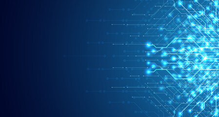 Circuit board. Motherboard. Blue technology background.