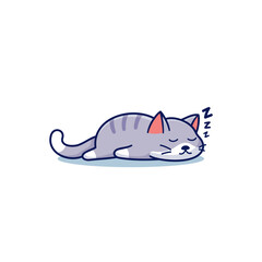 Sleepy cute fat cat, flat cartoon style